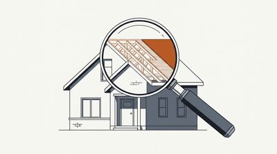 A magnifying glass over a house showing the roof in closer detail